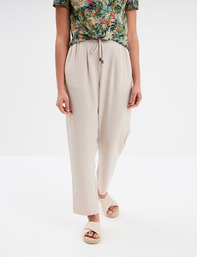 Pantalon fluide coupe cigarette gris clair femme