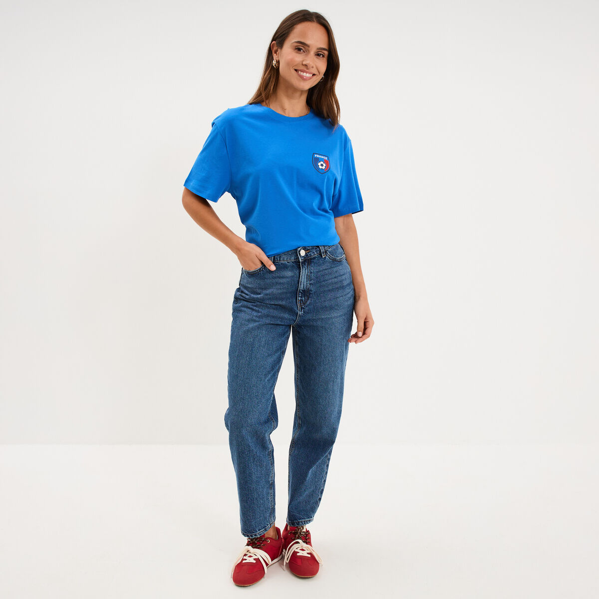 T-shirt maillot de football France coton bleu electrique mixte