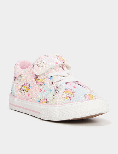 Tennis basses paillettes et scratchs multicolore fille