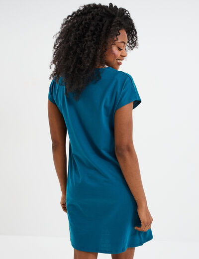 Chemise de nuit courte col rond bleu canard femme