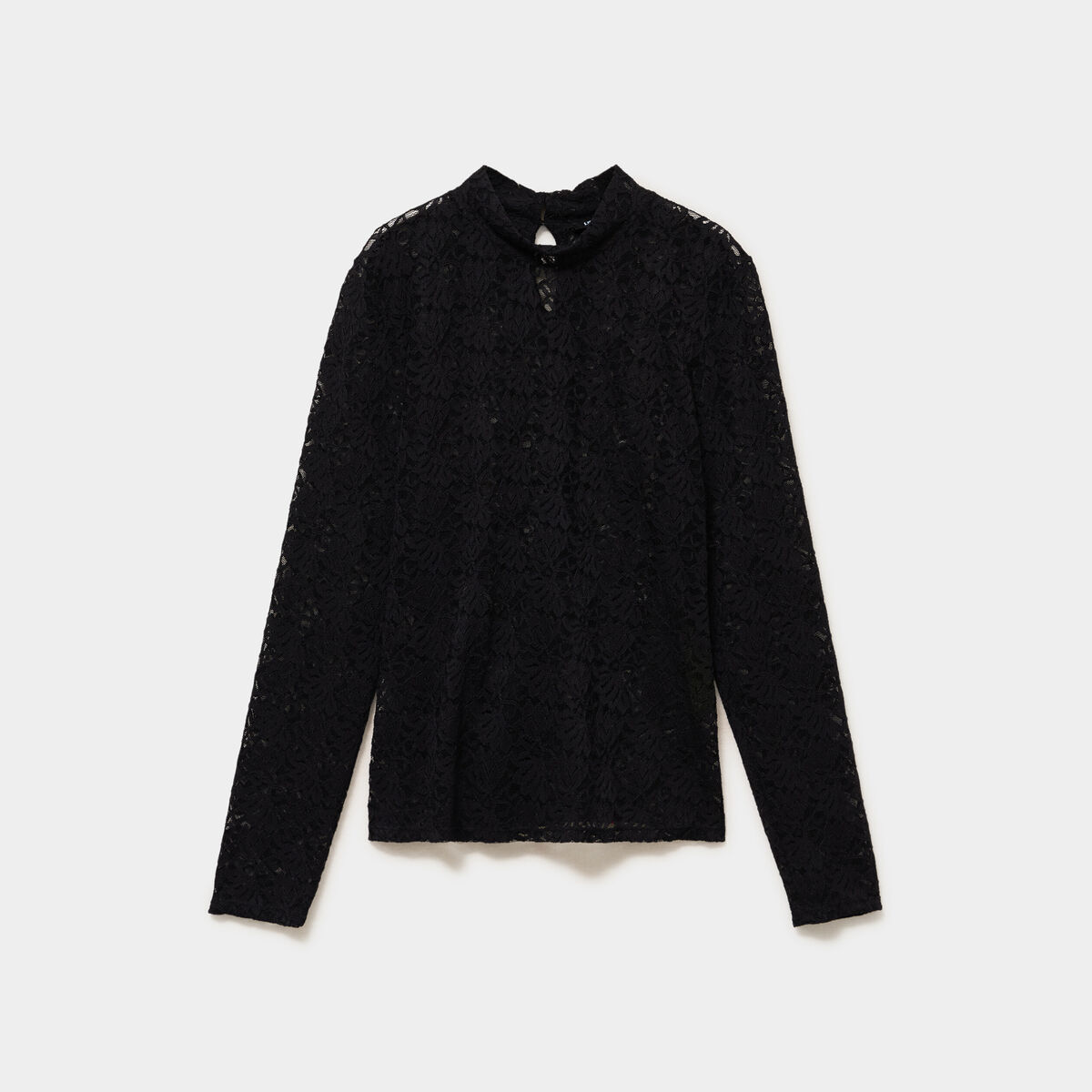 Blouse dentelle col montant noir femme