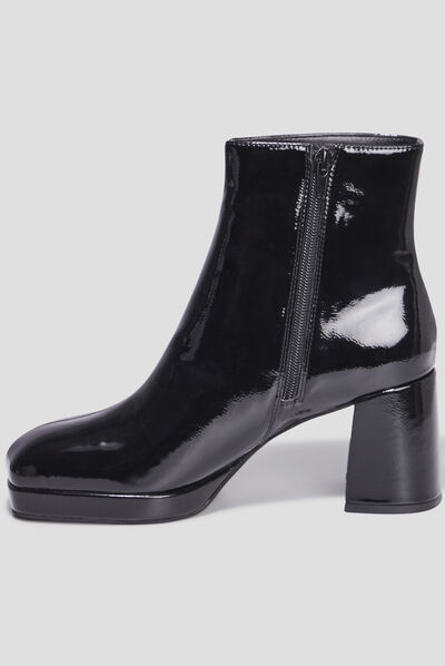 Bottines plateformes vernies à talons noir femme