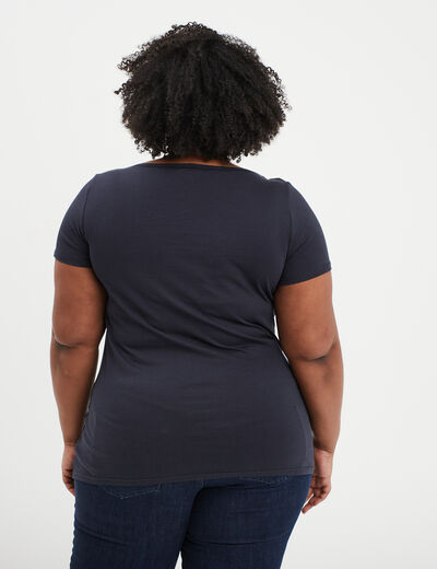 T-shirt col en V manches courtes coton bleu foncé femme grande taille