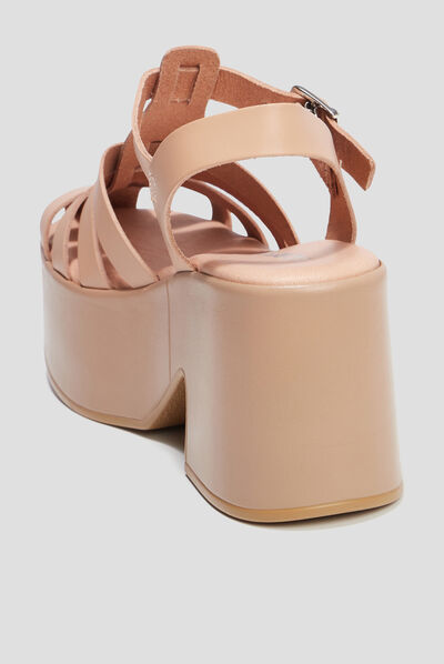 Sandales compensées en cuir Liberto rose femme