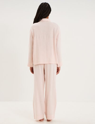 Ensemble pyjama chemise pantalon coton rose clair femme