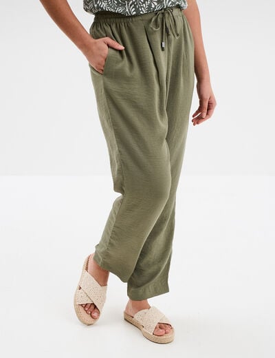 Pantalon fluide coupe cigarette vert kaki femme