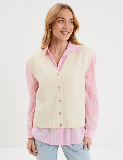 Gilet sans manches col en V blanc femme