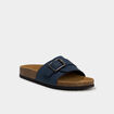 Mules su&eacute;dine avec grosse boucle bleu marine femme