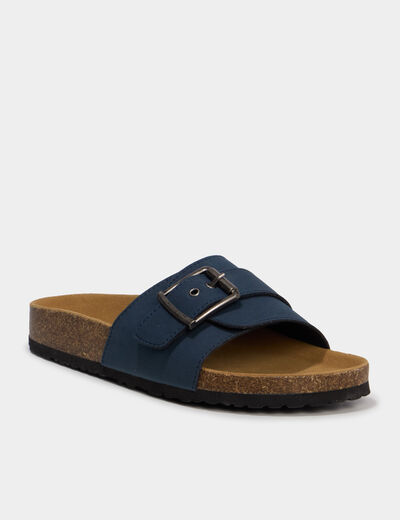 Mules su&eacute;dine avec grosse boucle bleu marine femme