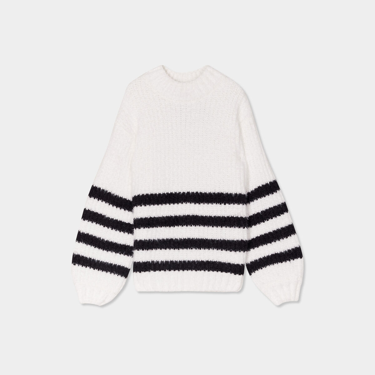 Pull col rond manches ballons ivoire fille