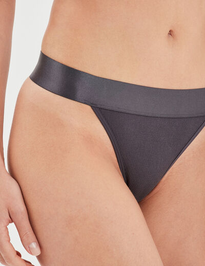 Tanga côtelé gris foncé femme