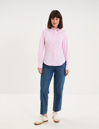 Chemise cintr&eacute;e stretch manches longues rose femme