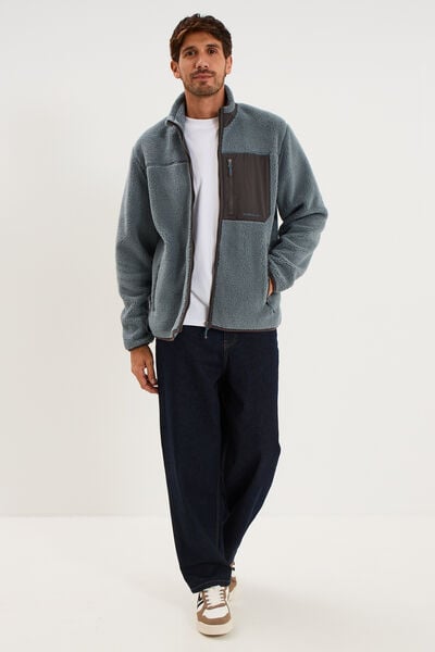 Veste effet sherpa zipp&eacute;e 3 poches bleu gris homme