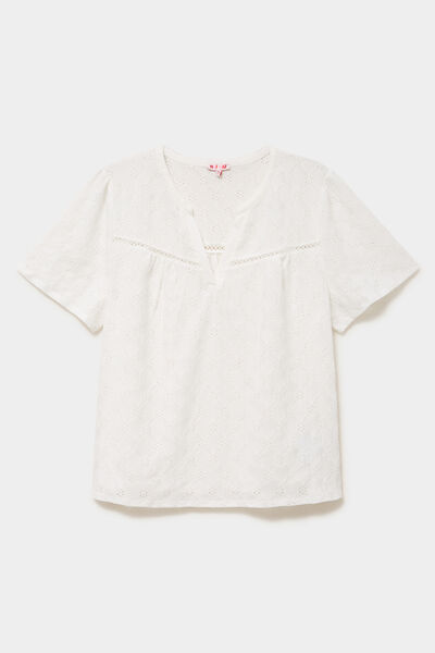 Blouse manches courtes broderie anglaise blanc femme grande taille
