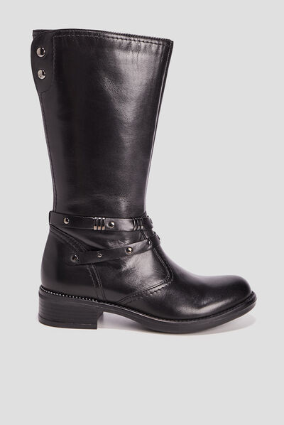 Bottes zippées en cuir noir fille