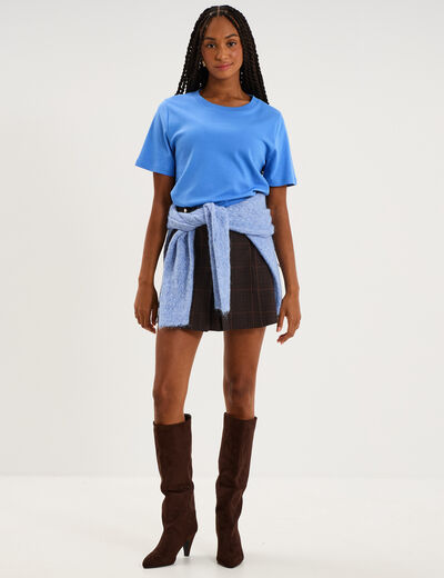 T-shirt manches courtes col rond coton bleu electrique femme