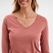 T-shirt col en V manches longues coton vieux rose femme