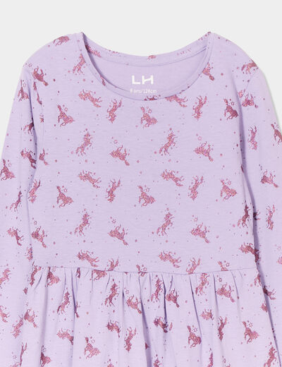 Robe trapèze manches longues coton mauve fille