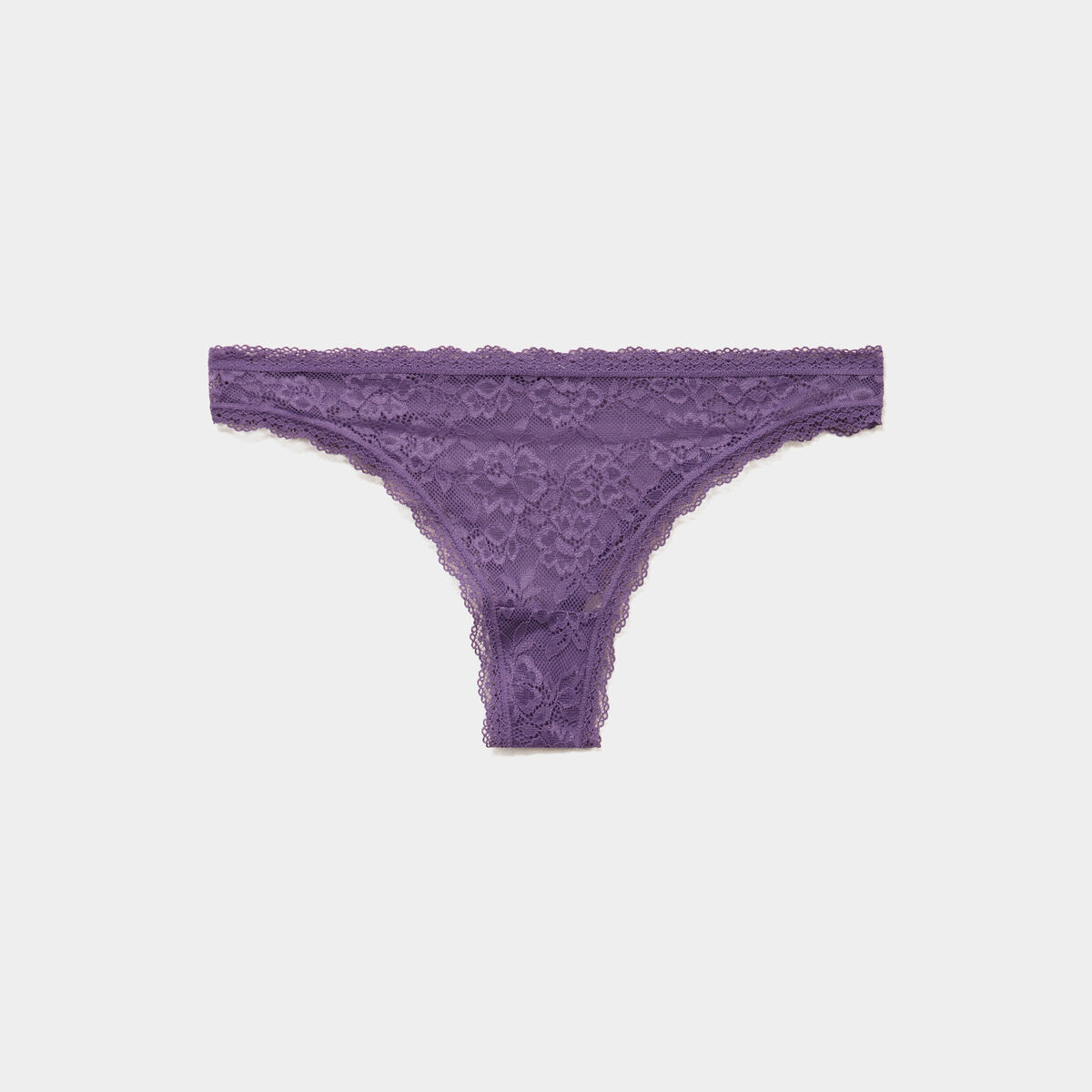 Tanga en dentelle doublure coton mauve femme