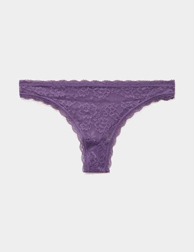 Tanga en dentelle doublure coton mauve femme