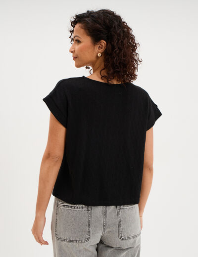 T-shirt ajour&eacute; manches courtes noir femme