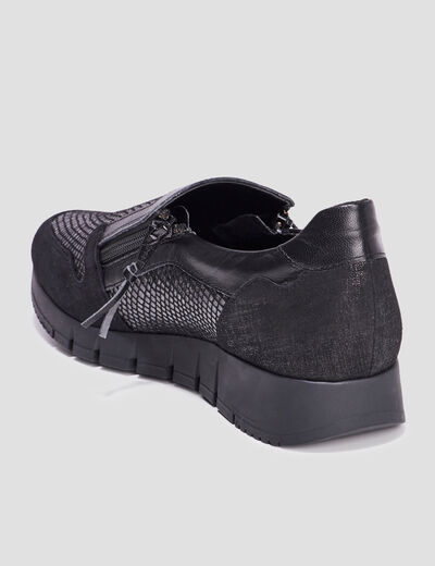 Baskets zippées en cuir pied large noir femme