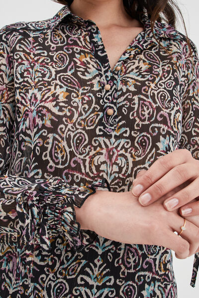 Blouse poignets smockés Liberto noir femme