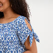 T-shirt gaufr&eacute; avec manches &agrave; noeuds ecru femme grande taille