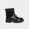 Boots vernies d&eacute;tails bijoux coeur noir fille