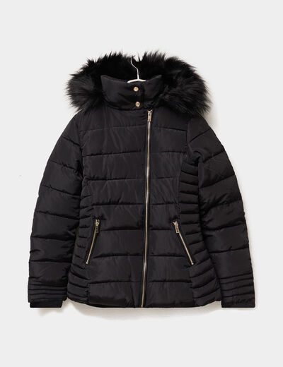 Doudoune cintrée à capuche amovible noir femme