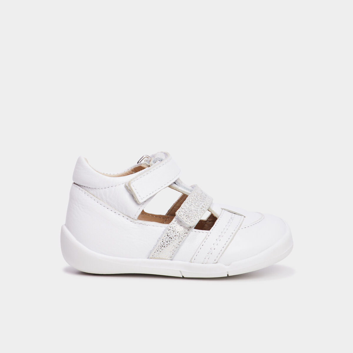 Salomé à scratchs en cuir Kickers blanc bébé fille