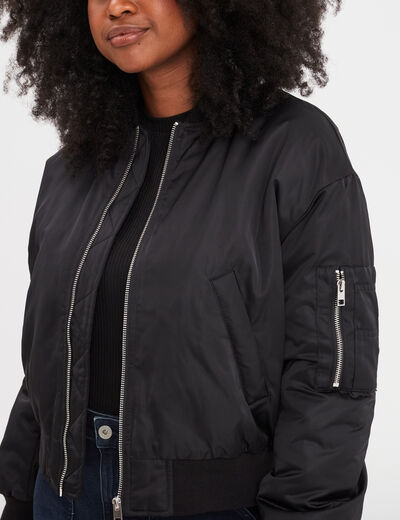 Veste bomber imperméable zippée noir femme
