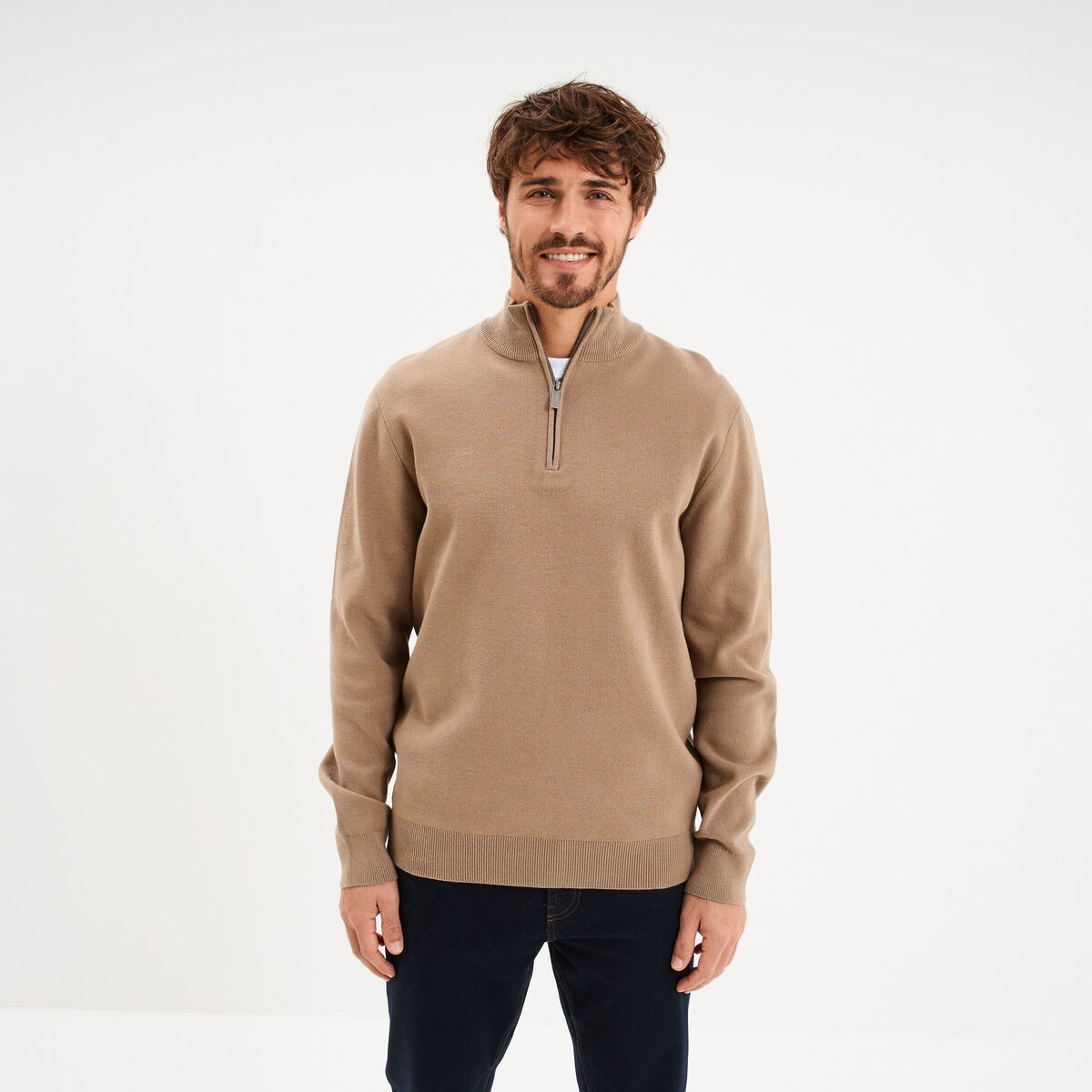 Pull camionneur manches longues taupe homme