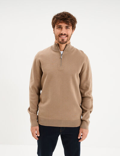 Pull camionneur manches longues taupe homme