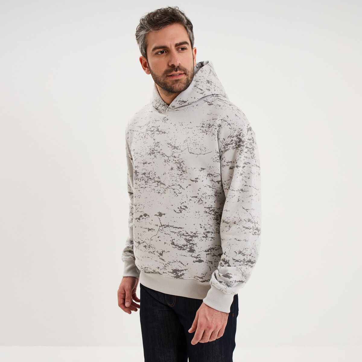 Sweat hoodie &agrave; capuche molleton gris homme