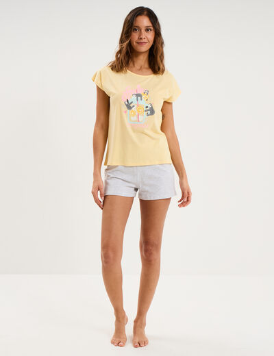 Ensemble pyjama coton majoritaire short jaune clair femme