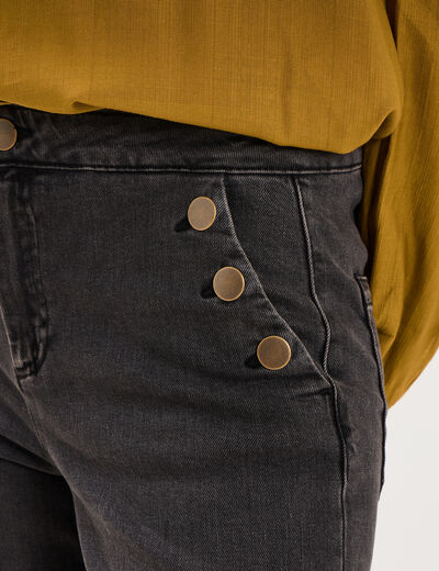 Jean large cropped &agrave; pont taille haute denim noir femme