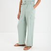 Pantalon large lin m&eacute;lang&eacute; ceintur&eacute; vert pastel fille