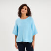 Pull col rond manches courtes bleu clair femme