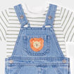 Ensemble 3 pièces coton salopette jean ecru bébé garçon
