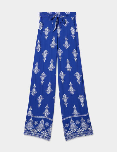 Pantalon large fluide bleu electrique femme
