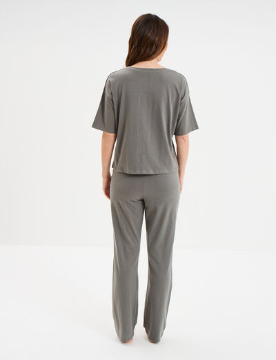 Ensemble pyjama pantalon et t-shirt vert kaki femme