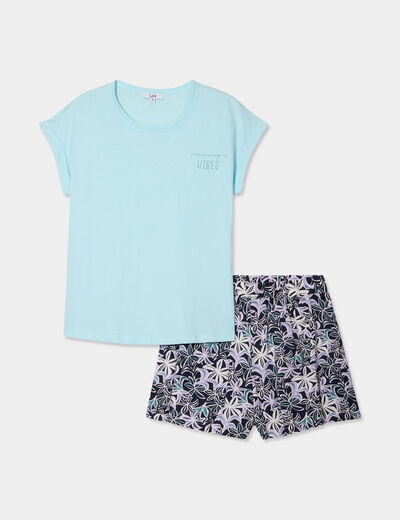 Ensemble pyjama short et t-shirt bleu marine femme