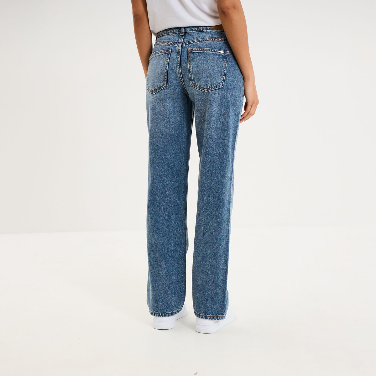 Jean droit taille basse coton denim stone femme