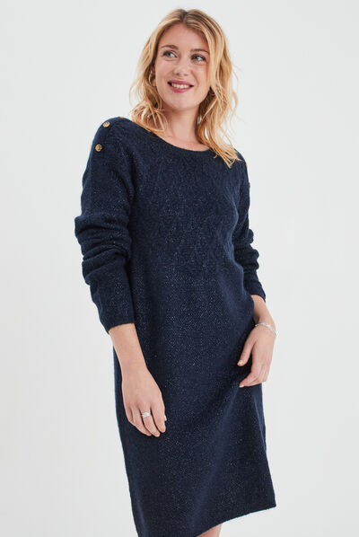 Robe pull droite à boutons bleu marine femme