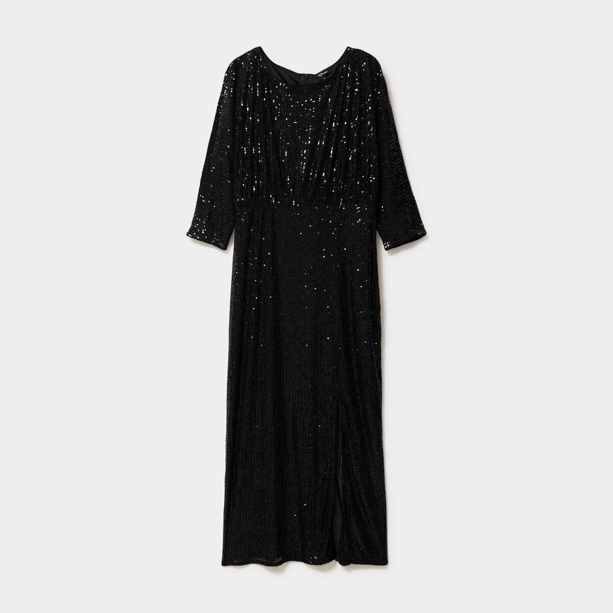 Robe longue fendue &agrave; sequins noir femme