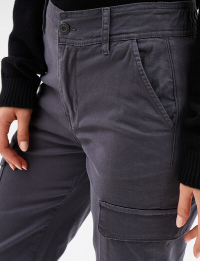 Pantalon cargo taille haute ajustable gris foncé femme