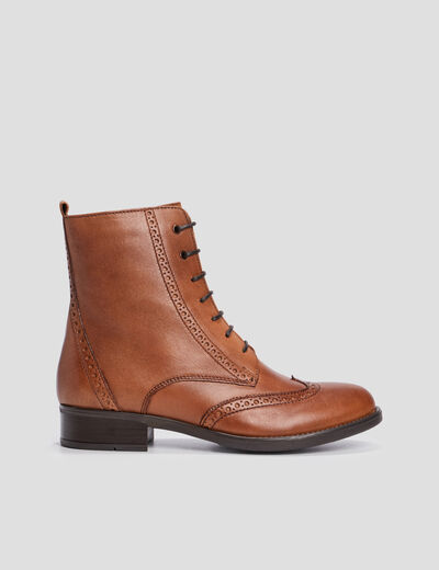 Bottines en cuir détails perforés camel fille