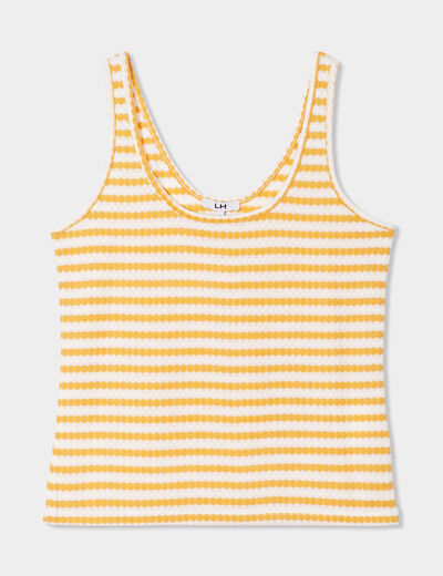 Débardeur col rond en maille jaune moutarde femme