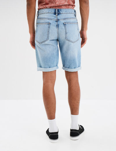 Bermuda short droit en jean denim bleach homme